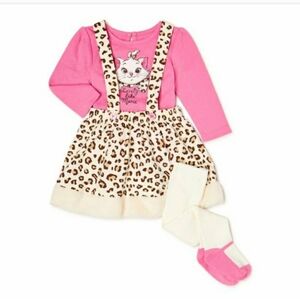 Disney Aristocats 18M 3 Set Pink Leopard Pinafore Cat Marie Shirt Tights Dress